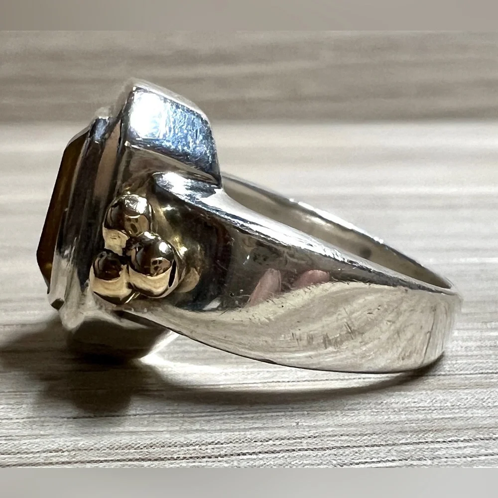 Vintage Designer Bayanihan Sterling Silver & 18K Gold Accented Citrine Ring - Picture 3 of 10